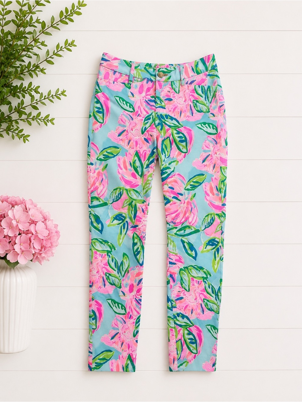 Lilly Pulitzer Pink & Blue Floral Print Stretch Pants size 0